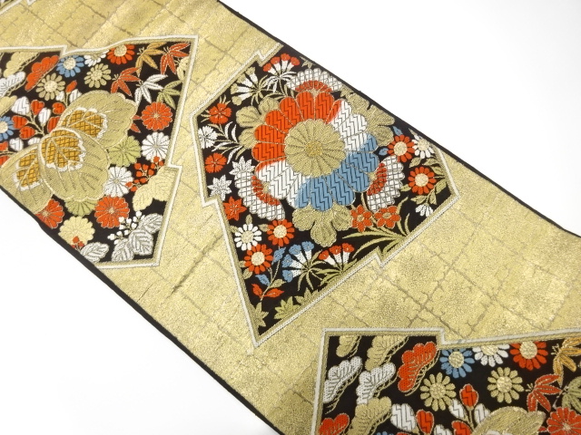 JAPANESE KIMONO / ANTIQUE FUKURO OBI / SILK / WOVEN PAULOWNIA & KIKU